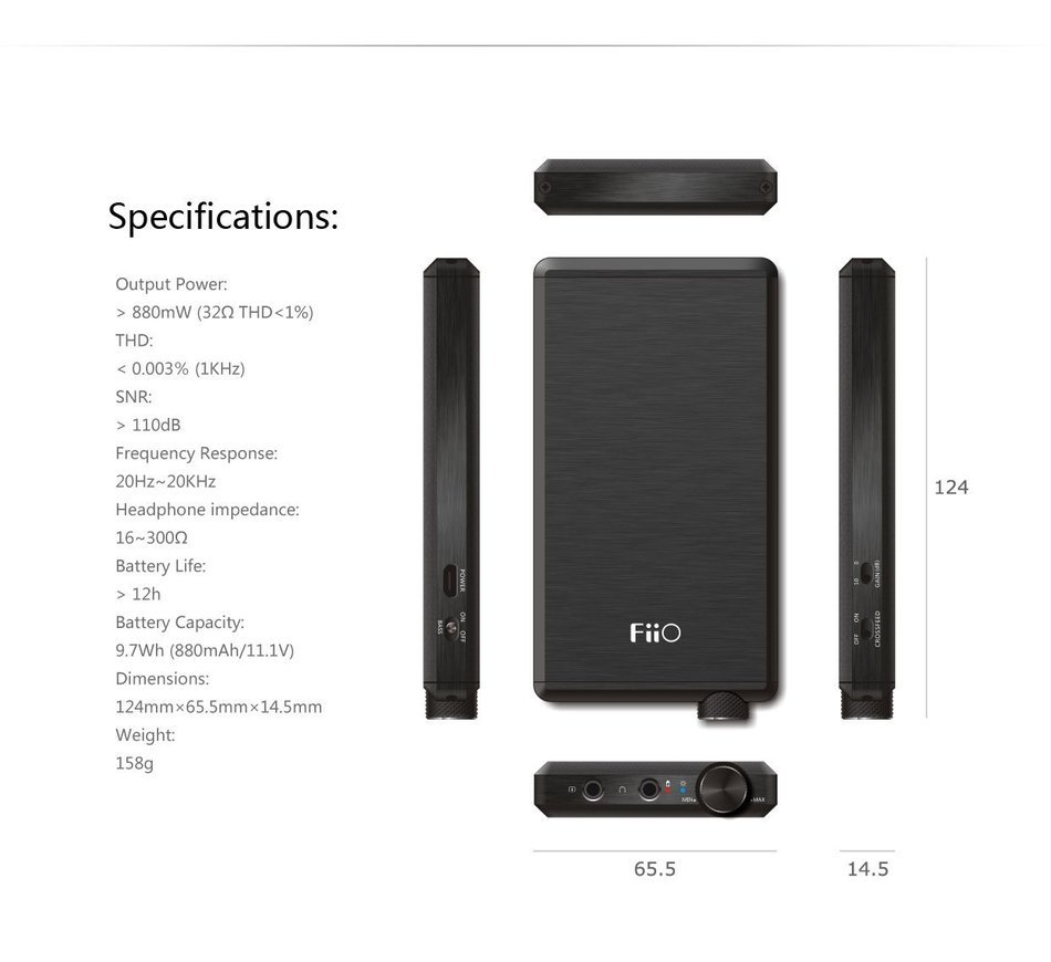 FiiO E12 Mont Blanc Portable Headphone Amplifier with Extreme Audio 3.5mm Stereo to RCA Cable N5