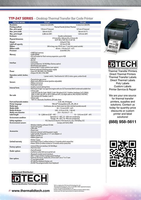 TTP-247 Series Desktop Thermal Transfer Bar Code Printer (TTP-247 Standard)