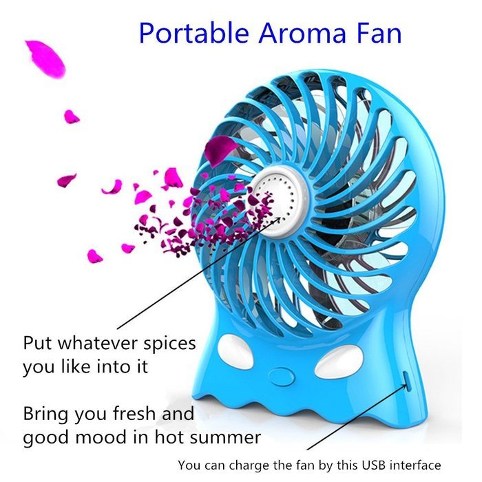 LingsFire 4-in-1 Multipurose Handheld Mini USB Rechargeable Portable Aromatherapy Mobile Power Supply Fan (Blue) N8