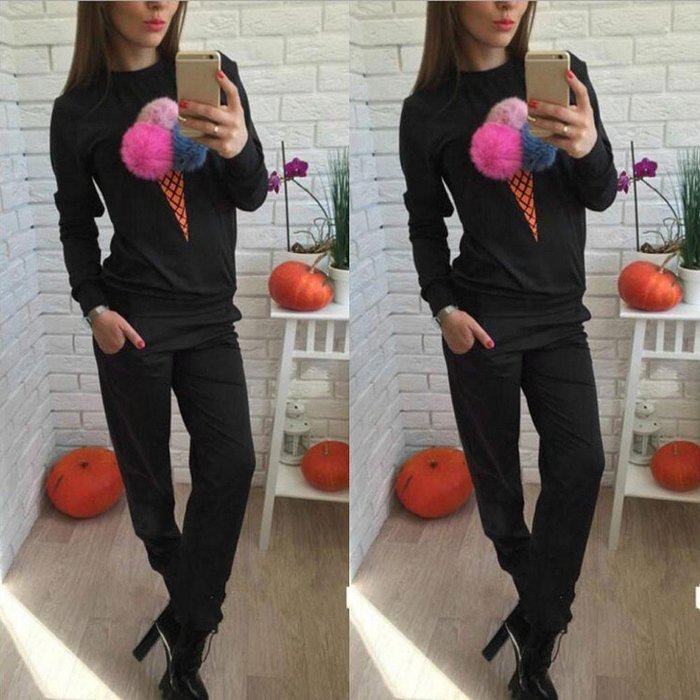 Sweatshirt Sets,Morecome Women Sweatshirt Long Sleeve Blouse Long Pants Outfit (XL, Black) N4