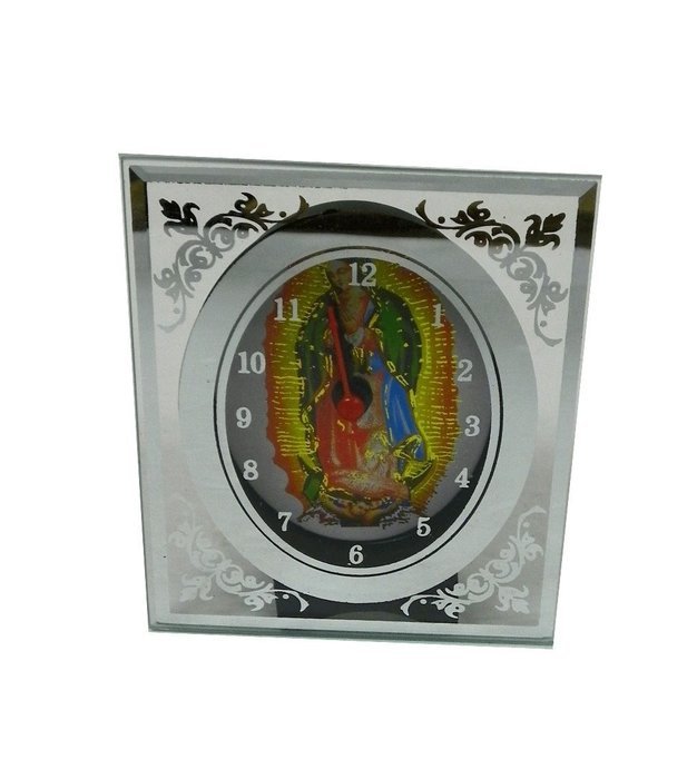 Set of One Lady of Guadalupe Glass Table Desk Clock &ndash; Rectangle or Oval