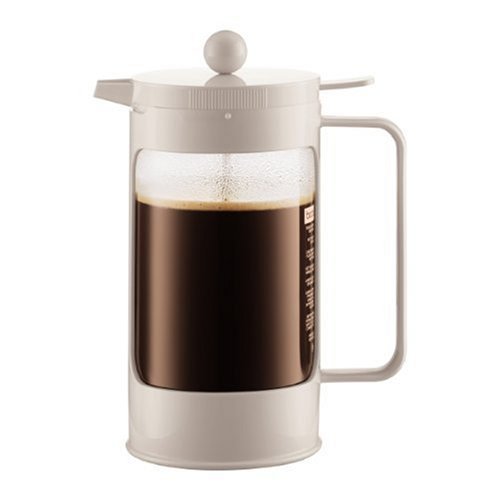 Bodum Bean French Press Coffeemaker with Locking Lever Lid, 8-Cup (34-Ounce), White N2