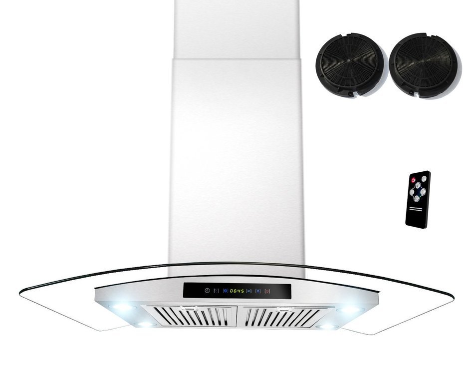 Golden Vantage Stainless Steel 36" Euro Style Ventless/Ductless Island Mount Remote Range Hood LED Screen GVAIS3... N7