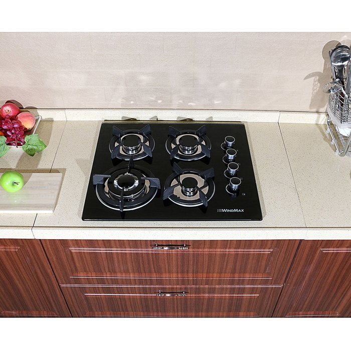 !!! NEW ARRIVAL !!!24" Black Electric Tempered Glass Built-in Kitchen 4 Burner Gas Hob Cooktop