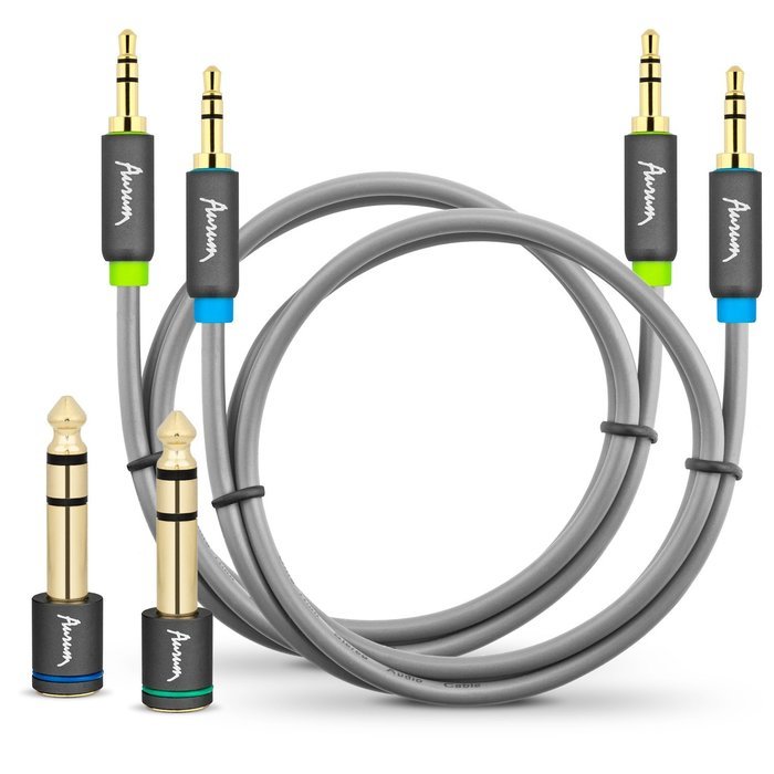 Aurum Cables Male to Male 3.5mm Universal 24K Gold Plated Auxiliary Audio Stereo Cable with 3 6.35mm Male to 3.5mm... N16