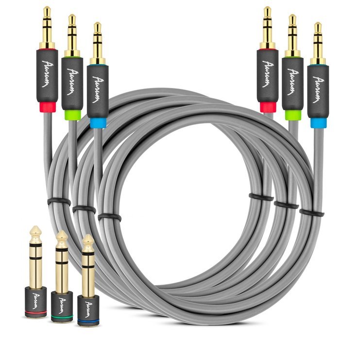 Aurum Cables Male to Male 3.5mm Universal 24K Gold Plated Auxiliary Audio Stereo Cable with 3 6.35mm Male to 3.5mm... N20