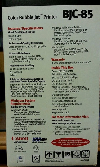 Canon BJC-85 Portable Color Bubble Jet Printer