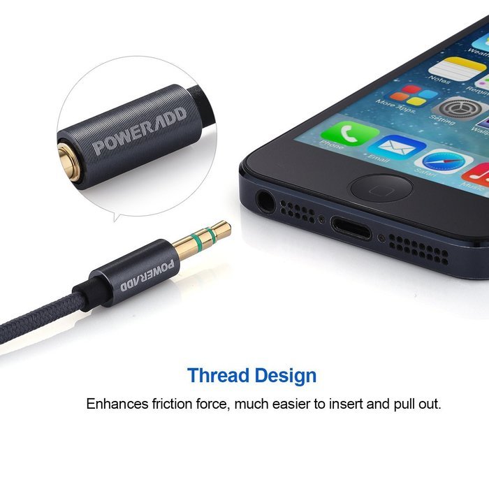 Poweradd Nylon Braided Stereo Audio Cable (3.3ft / 1m) Gold Plated Tangle-Free 3.5mm Male to Male AUX Cable for... N3