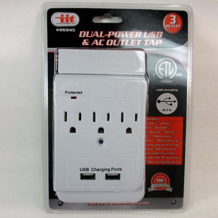 1Pc 3 Outlet Surge Protector Wall Tap 2 Dual USB Charging Station 2.1 A Ports ! N3