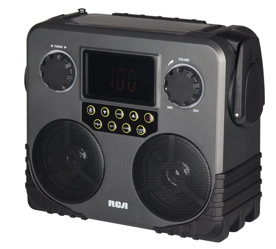 RCA RCAEP700WR RCA 14-In-1 Multi-Function Jobsite AM/FM/NOAA Radio with Solar Charging and Bluetooth, Gray