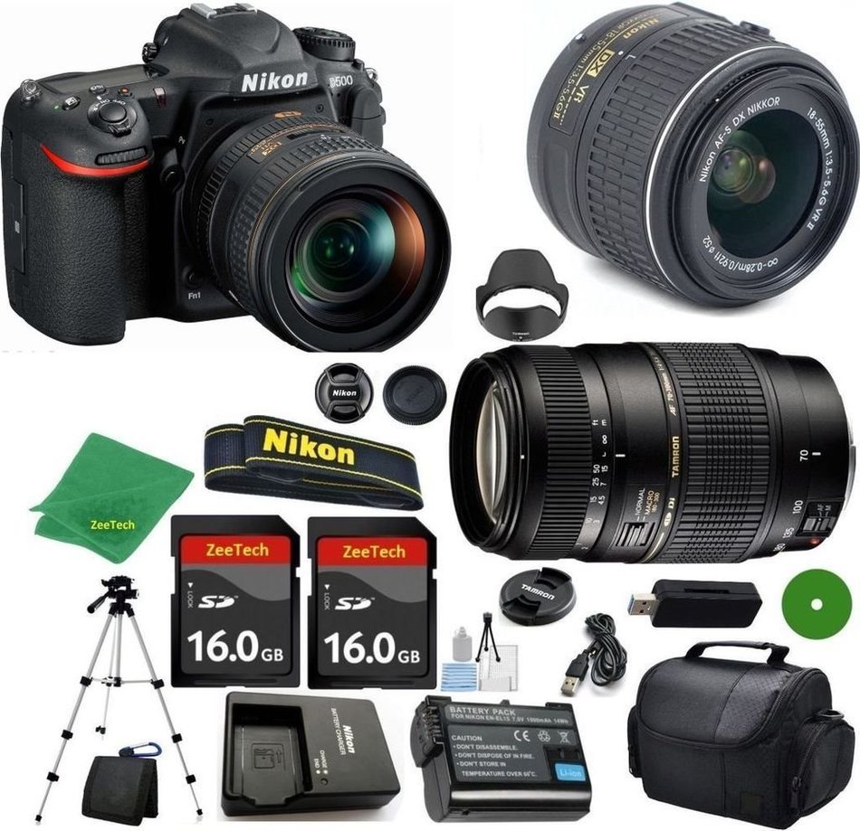 Nikon D500 International Version - No Warranty, 18-55mm f/3.5-5.6 VR, Tamron 70-300mm DI LD Zoom, 2pcs 16GB ZeeTech...