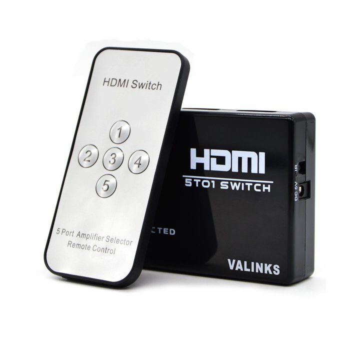 Valinks(TM) HDMI Switcher 5 Input 1 Output with IR, Remote control HDMI Switch, Supports 4K x 2K, 3D, 1080P, HDCP N4