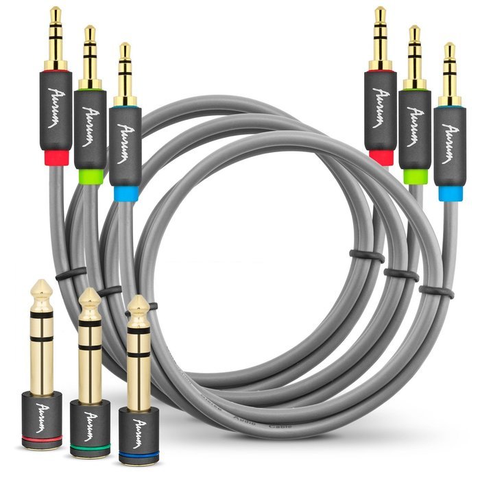 Aurum Cables Male to Male 3.5mm Universal 24K Gold Plated Auxiliary Audio Stereo Cable with 3 6.35mm Male to 3.5mm... N21