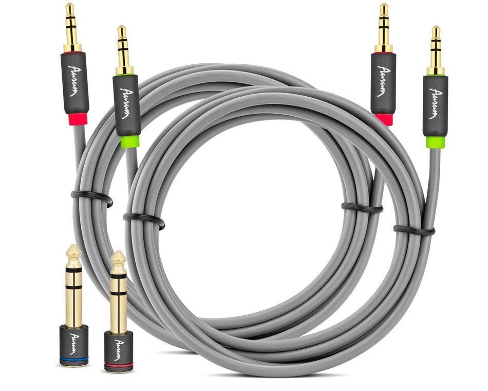 Aurum Cables Male to Male 3.5mm Universal 24K Gold Plated Auxiliary Audio Stereo Cable with 3 6.35mm Male to 3.5mm... N25