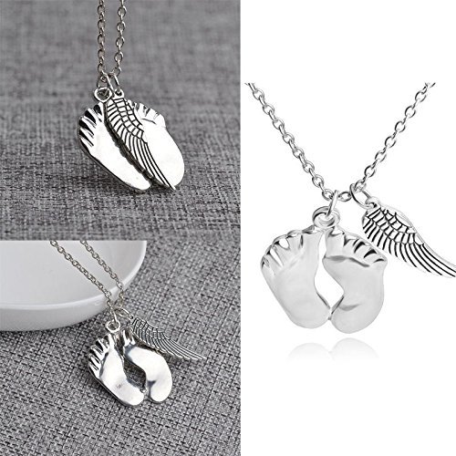 New Beauty Silver Baby feetprint Chimes Angel Wing Chain Jewelry for Lover Gift N4