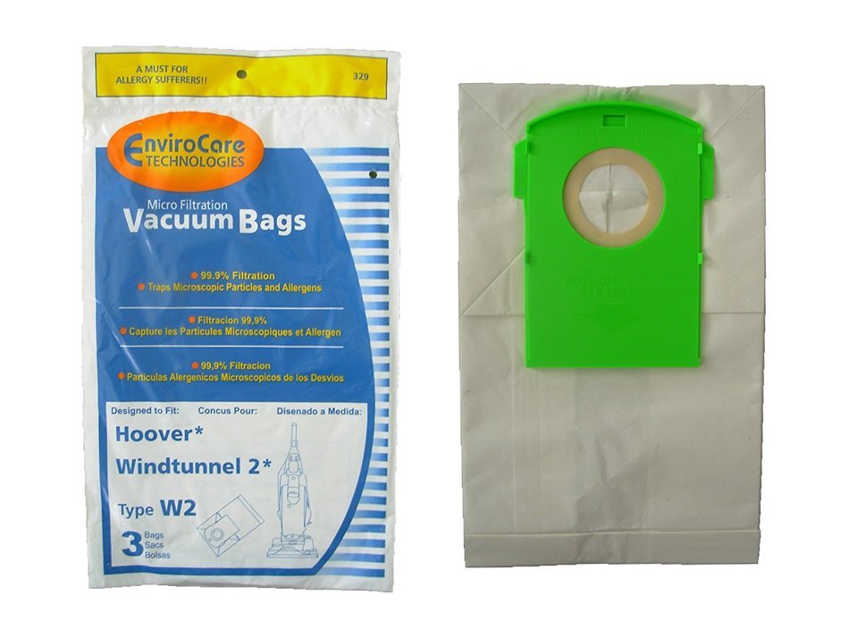 12 Hoover Type W2 Windtunnel Allergy Vacuum Bags, Bagged, Upright Vacuum Cleaners, W2, 401080W2