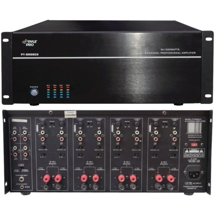 Pyle Home PT8000CH 8-Ch 8000W Stereo Monoblock Amp W/ 5 Color LED Display Consumer Electronics