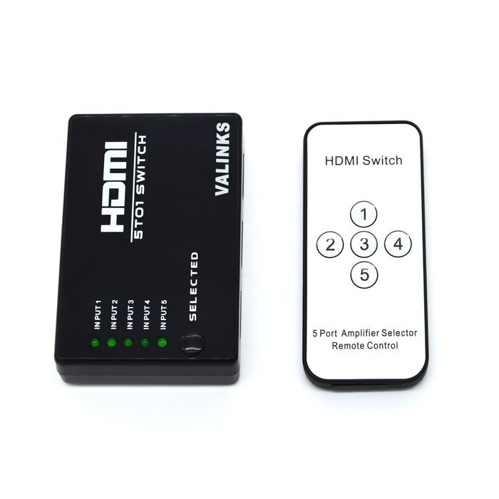 Valinks(TM) HDMI Switcher 5 Input 1 Output with IR, Remote control HDMI Switch, Supports 4K x 2K, 3D, 1080P, HDCP N6