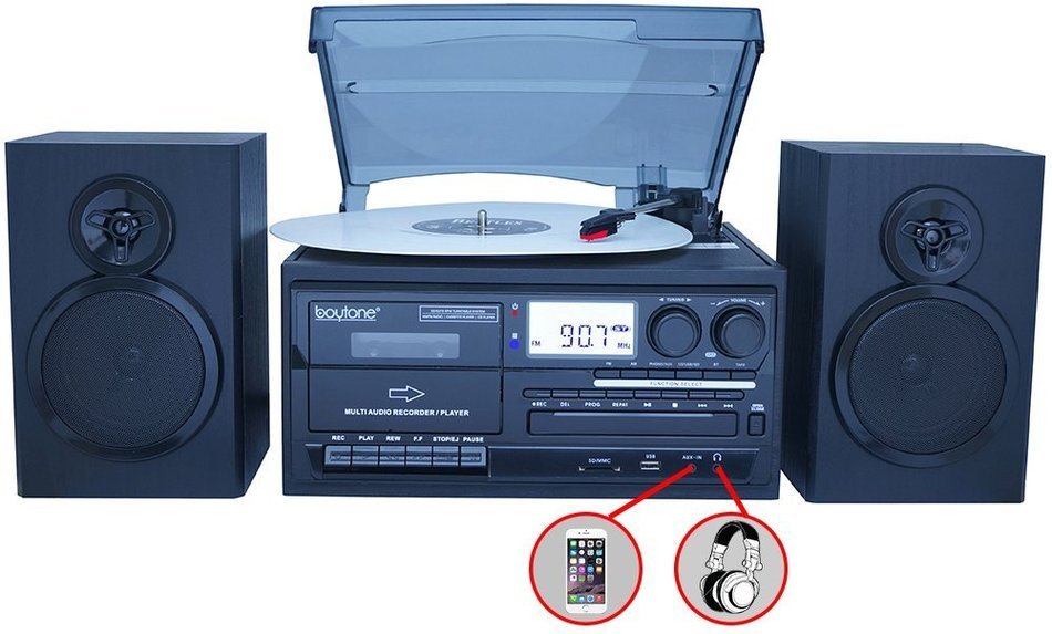 Boytone BT-28SPB, Bluetooth Classic Style Record Player Turntable with AM/FM Radio, Cassette Player, CD Player...