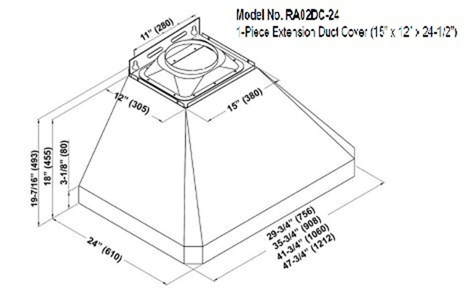 KOBE Range Hoods RA0248SQB-DC24-1 3-Speed 1200 CFM Premium Wall Mount Range Hood Fits Ceiling Heights Of 9-10-...
