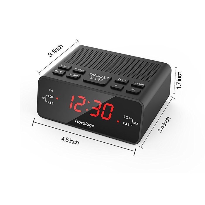 Horologe Alarm Clock Radio with Dual Alarms, AM/FM Radio, 0.6&rdquo; Digital LED Display and Battery Backup in case...
