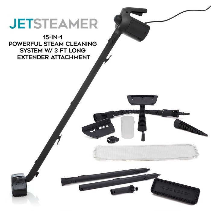 Jet Steamer - 15 in 1 Handheld Multi-Purpose Steam Cleaning System - Portable - Extra Long 3ft Floor Attachment...