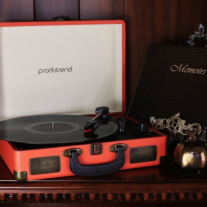 ProduTrend VinylPal Portable Record Turntable Suitcase w/ Built-In Battery - Orange