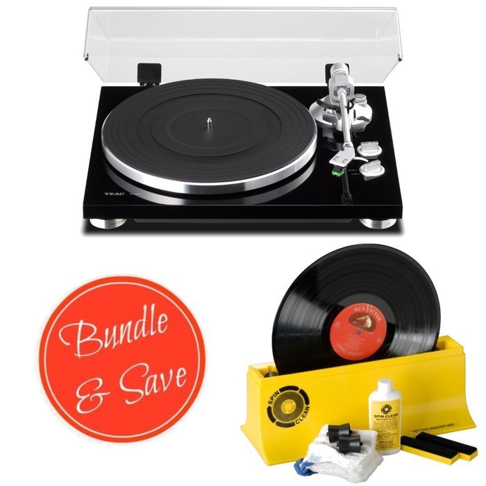 TEAC TN-300-B Black Analog 2-Speed Turntable with Spin Clean Record Washer System MKII