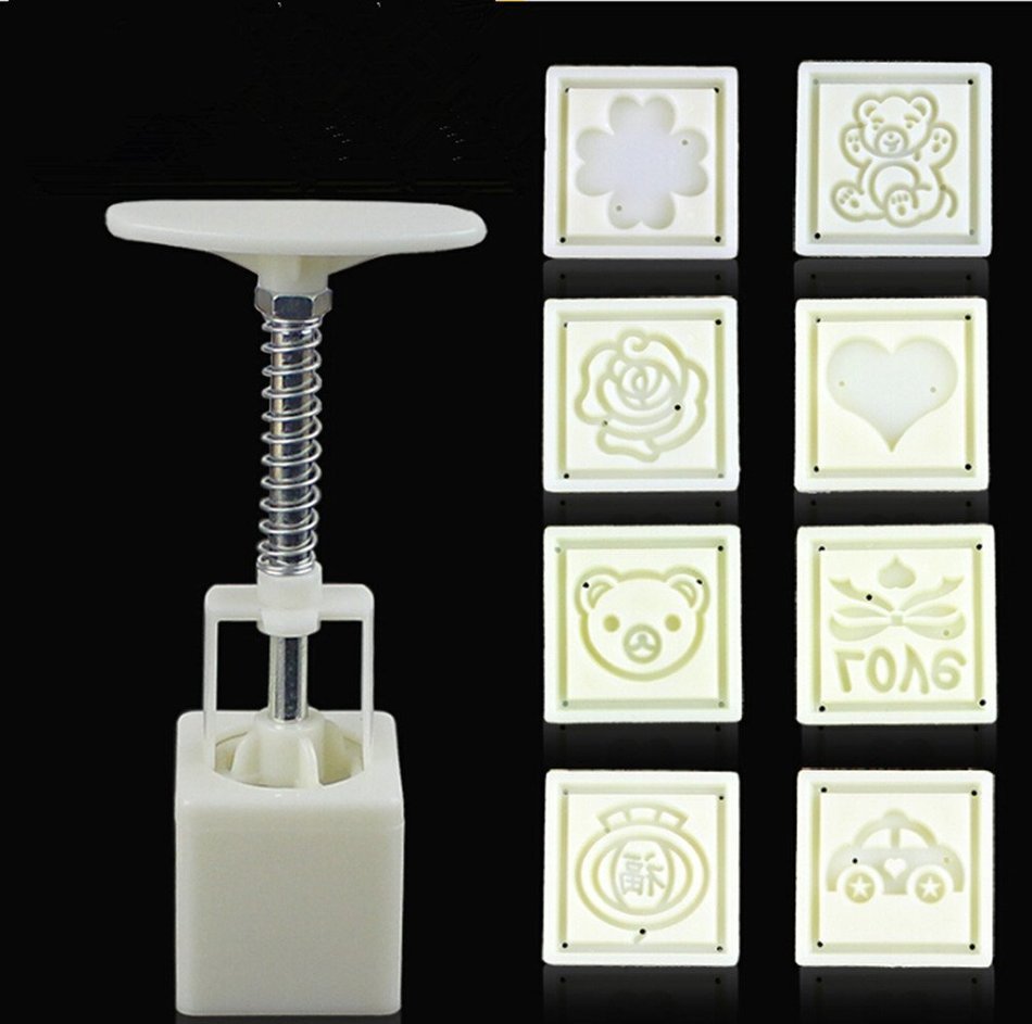 Square Shape Moon Cake Pastry Mold Hand Pressure 30g One Barrel 8 Flower piece baking mold for Mid-Autumn
