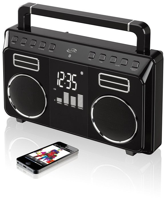 iLive iBB683B Retro Bluetooth Portable Boombox with Digital FM Radio