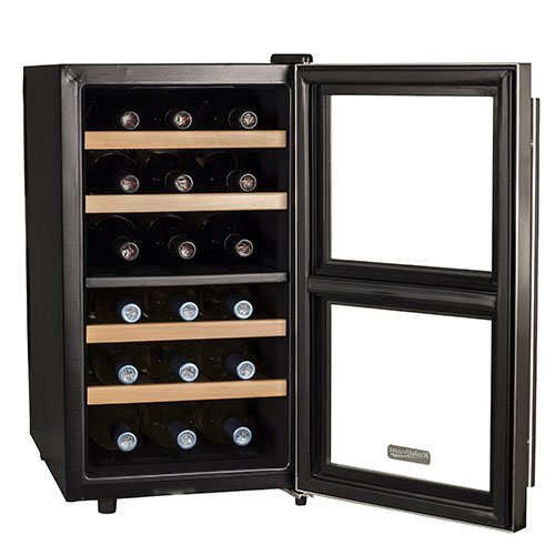 Koldfront 18 Bottle Free Standing Dual Zone Wine Cooler - Black and Stainless Steel N3