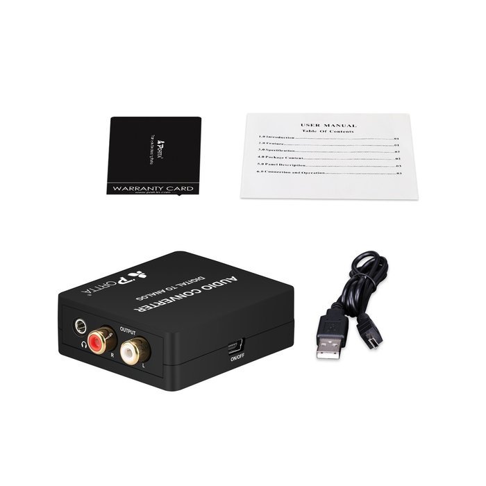 Portta PETDAS Digital Coaxial Toslink to Analog RCA L/R Audio Converter with 3.5mm Jack Support Headphone/Speaker...