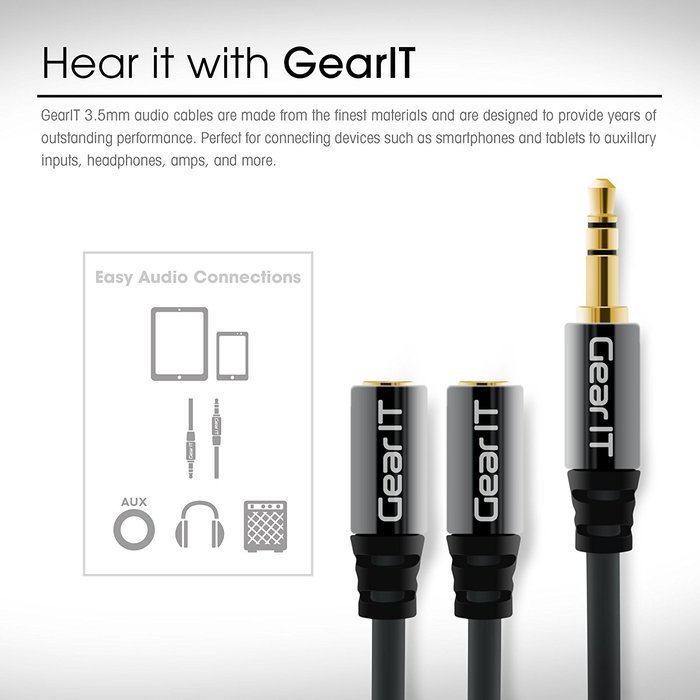 GearIT Pro Series Gold Plated 3.5mm Auxiliary Audio Stereo Y Headphone Splitter Extension Male to Female Cable...