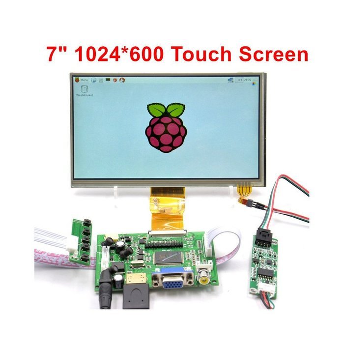 GeeekPi 7 Inch 1024x600 LCD Display for Raspberry Pi HDMI+VGA+Driver Board+Touch Screen N7