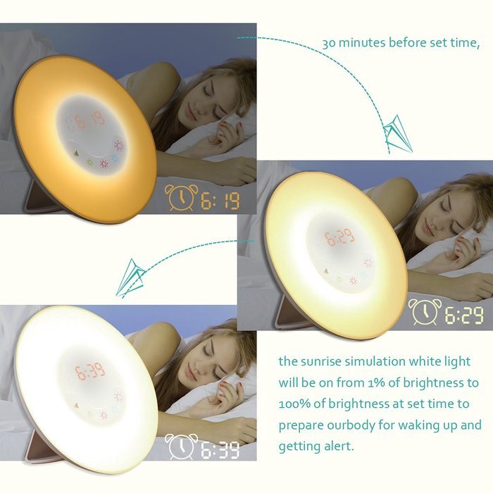 Oria Wake-up Light, Morning Sunrise Simulation Alarm Clock with FM Radio Sounds, Colored Sunrise Simulation N2