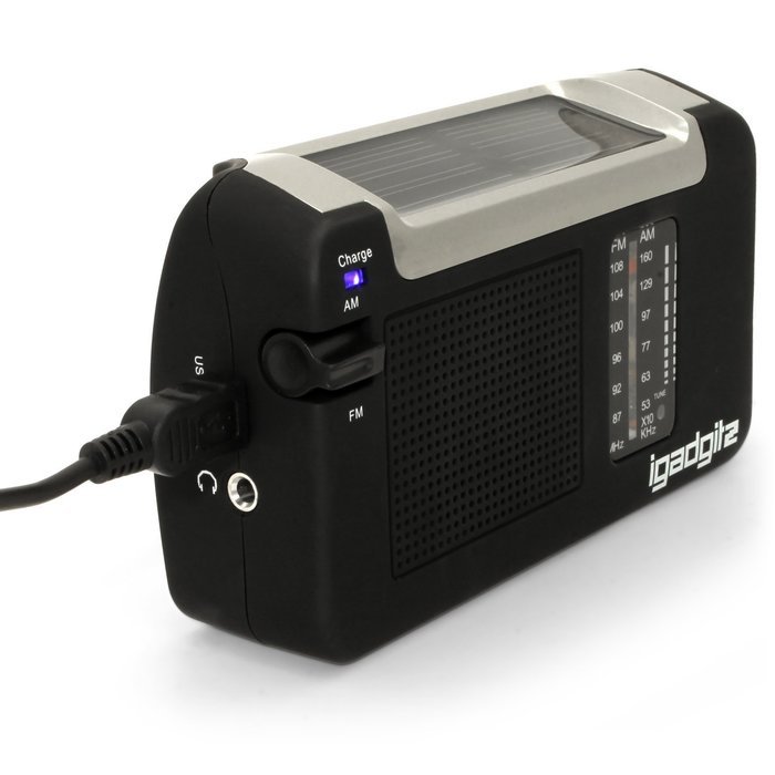 iGadgitz Xtra Wind Up, Solar, & USB Rechargeable Portable AM/FM Radio with 3 Year Warranty N3