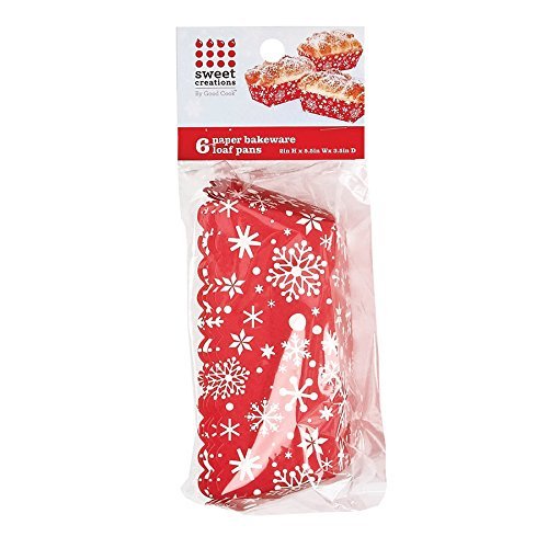 Sweet Creations 6 Count Snowflake Paper Bakeware Loaf Pans, Red N2