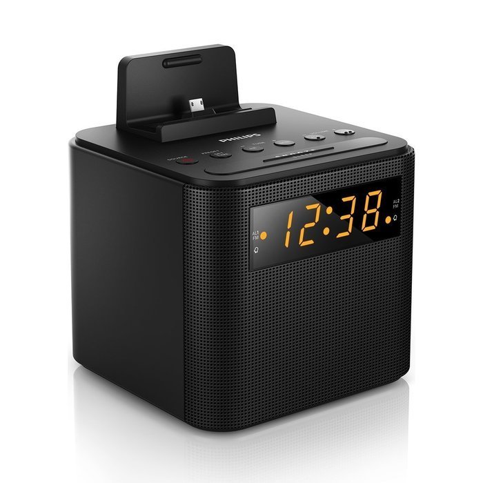 Philips AJ3200 Black Universal Charging Clock Radio including micro USB and iPhone lightning cable