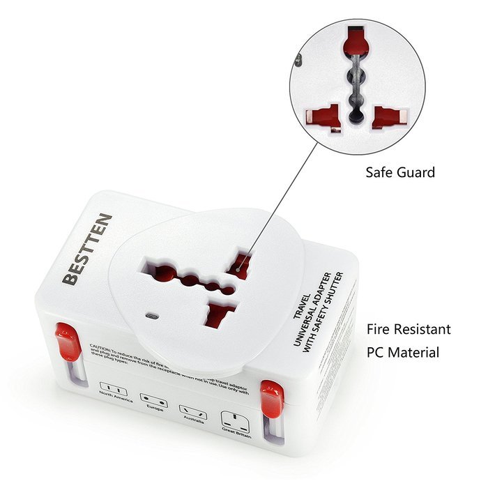 Bestten 3 Outlet Portable Travel Surge Protector with 2.4A Dual USB Charging Ports, 18in Cord, ETL Listed, White