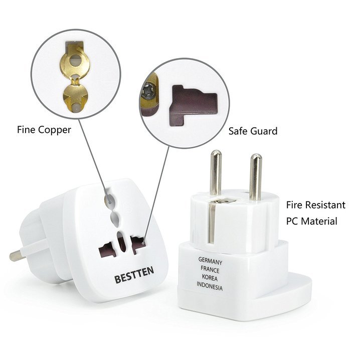 Bestten 3 Outlet Portable Travel Surge Protector with 2.4A Dual USB Charging Ports, 18in Cord, ETL Listed, White N5
