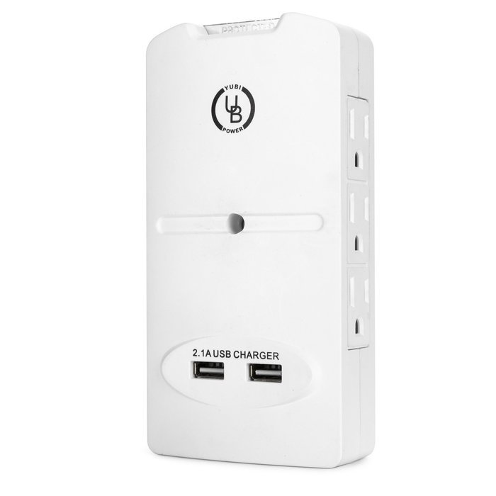 Yubi Power 6 Outlet Power Plug Surge Protector Wall Tap Side-entry with 2 USB Ports 2.1A 300 Joules - White -... N9