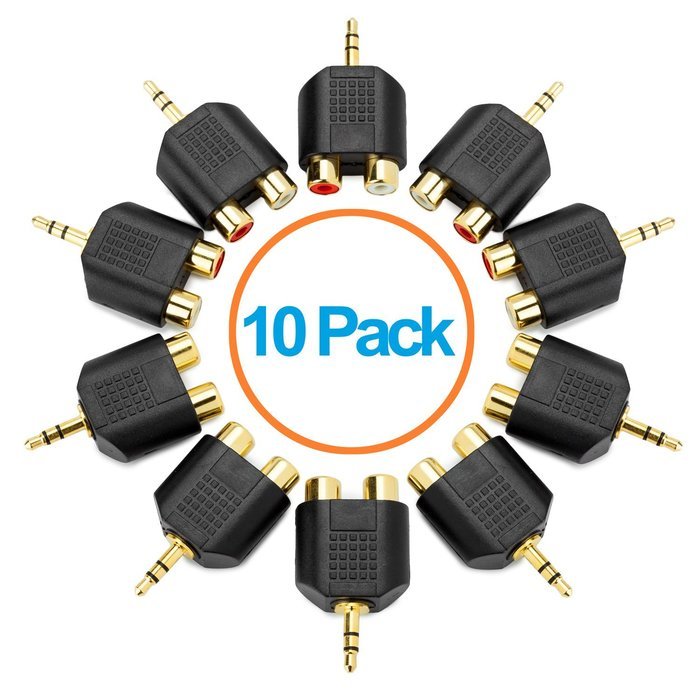 Aurum Cables 3-pack High Quality RCA AV Audio Y Splitter Plug Adapter 1 Male to 2 Female N5