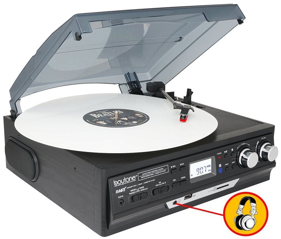 Boytone BT-17DJB-C 3-Speed Stereo Turntable with 2 Built in Speakers Digital LCD Display AM/FM Radio + Supports... N3