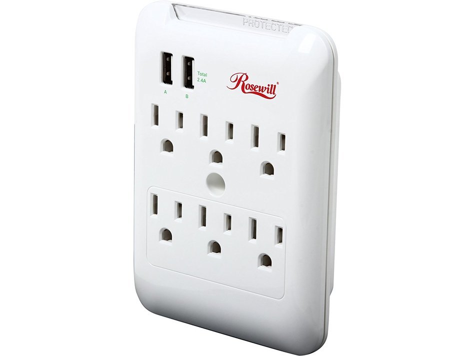 Rosewill 6 Outlet Wall Tap Power Surge with 2 USB Charging Ports (RHSP-14001)