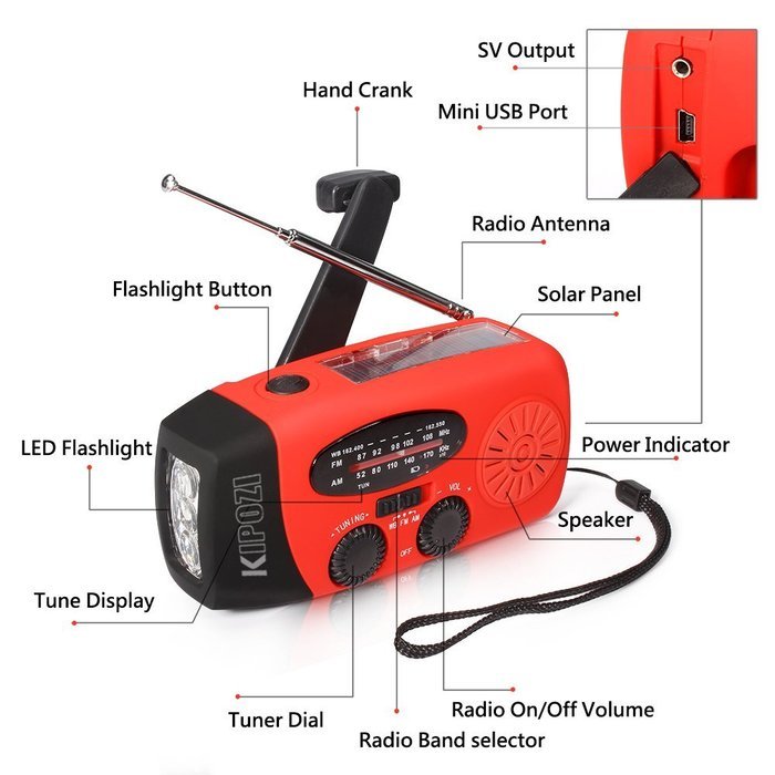 KIPOZI Solar Hand Crank AM FM WB NOAA Multifunctional Compact Dynamo Emergency Weather Radio LED Flashlight Smart... N5
