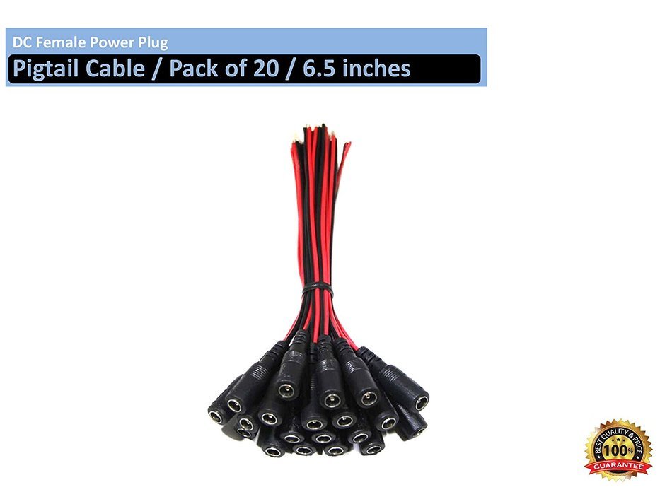 VIEWISE CCTV Security Camera DC Male Power Plug Pigtail Cable, Pack of 10 (Black/Red) N5
