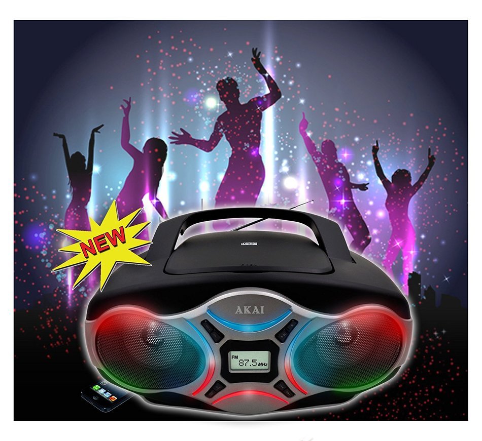 Akai CE2016-L Portable CD Boombox Show Sport Stereo CD Player with AM/FM Radio and Aux Line-in Disco LED Light...