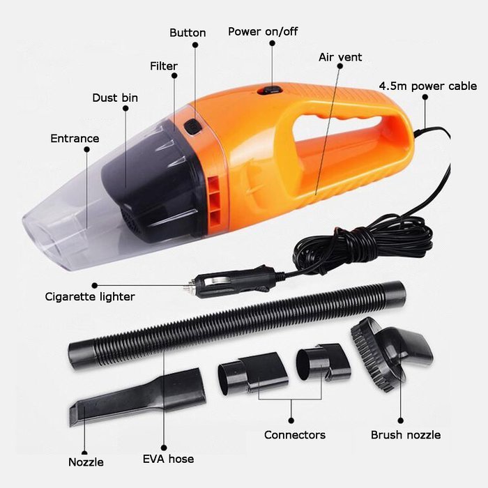 Grikey High Power 100W Wet Dry Car Use Vacuum Cleaner Portable Dust Hand Vacuum Cleaner 12 Volt Orange