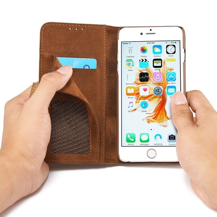 TYoung Retro Style Multi-function Folio Magnetic Wallet Case Cover for iPhone 7, Classic Breathable Artificial... N5