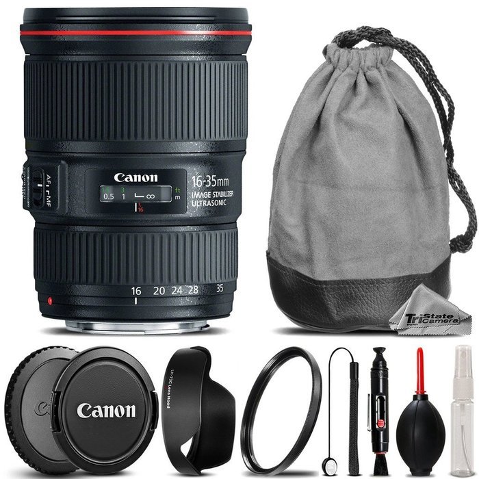 Canon EF 16-35mm f/4L IS USM Lens + UV Filter + Lens Cap Holder + Cleaning Brush + Air Cleaner + Cleaning Kit... N2